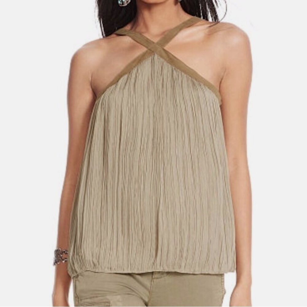 Polo Ralph Lauren Suede Trim Pleated Chiffon Tank